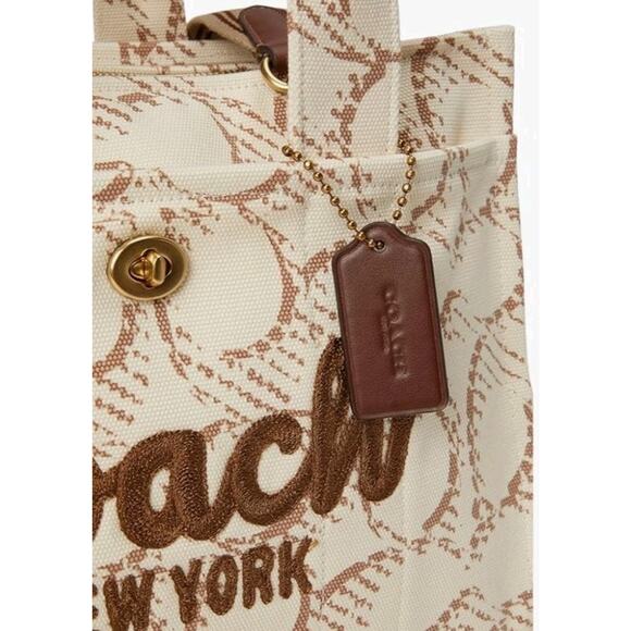 NWT COACH Signature Print Medium Canvas Cargo Tote Neutral Beige Brown Tan New - Picture 5 of 5